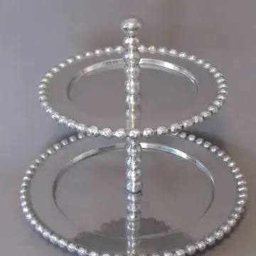 Two Tier Pewter Serving Stand with Beading Rental